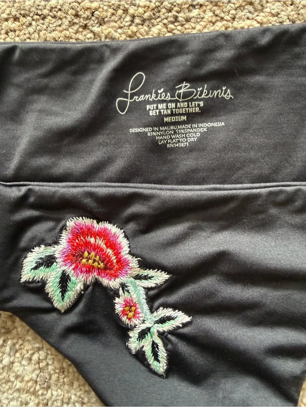 NWT Frankies Bikinis Flora Swim Bottom in Black Rose
